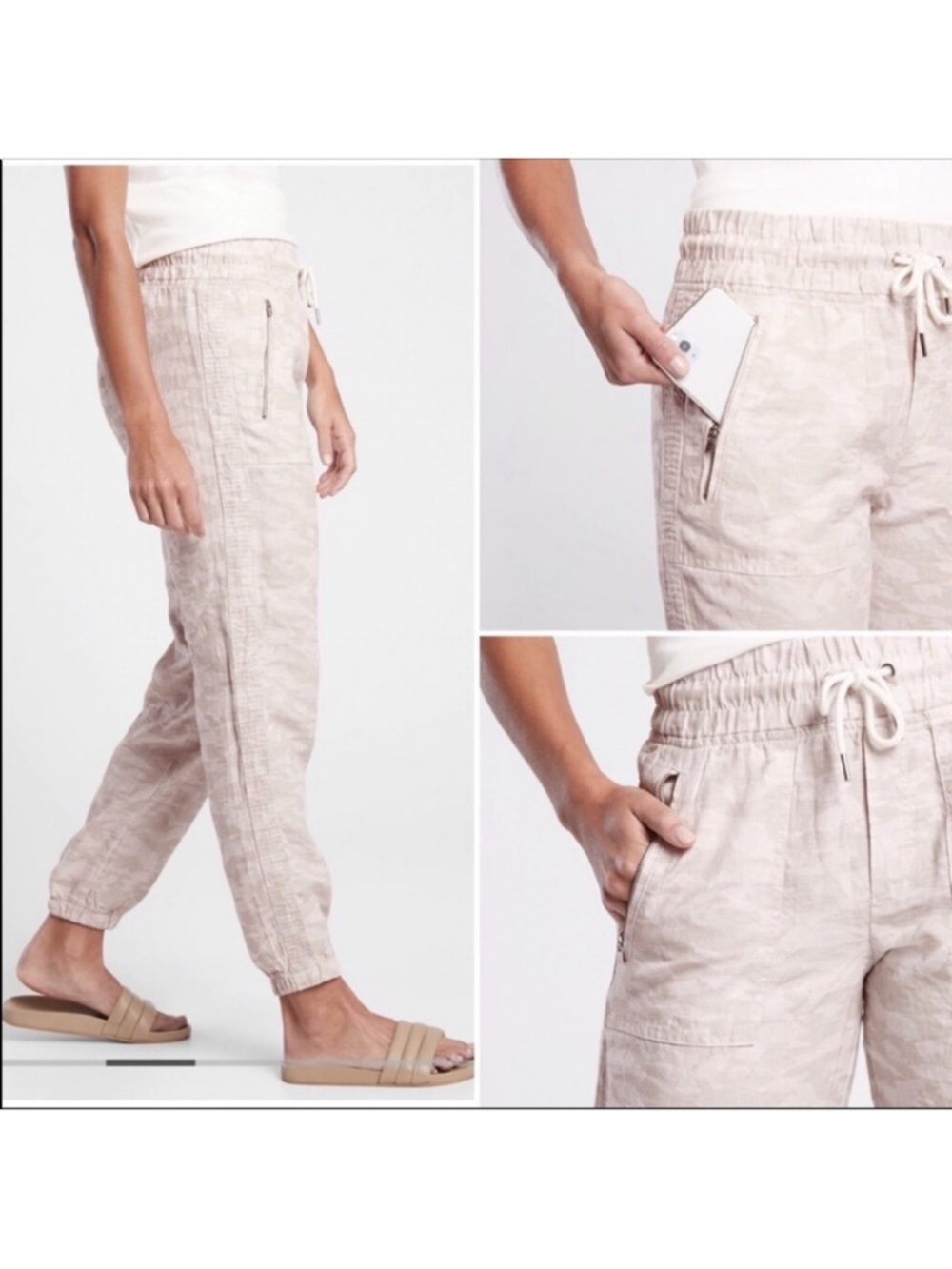 NWT Athleta Cabo Tide Linen Jogger Neutral Camo Sz 6 Tall - Picture 15 of 15